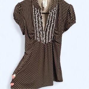 Heart Soul Chocolate Polka Dot Ruffle Blouse